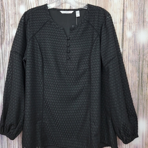 ISAAC Mizrahi Black Ladder Lace Dot Detail Blouse - Picture 3 of 14
